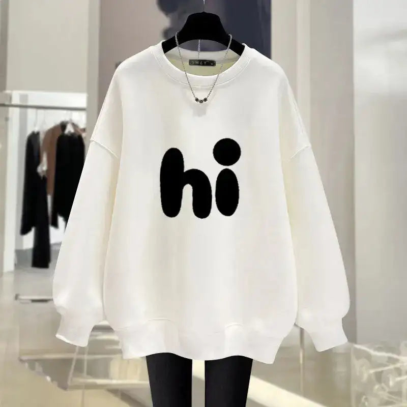Autumn Fashion Loose O-neck Hoodies Women Clothing Vintage Chic Pullovers Letter Printed Pure Cotton Sweatshirts - Lootquake