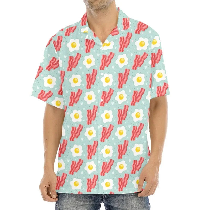 Funny Fried Egg Pattern Print Hawaiian Shirts For Men Summer Short Sleeve Holiday Beach Shirt 3d Print Mens Blouse Shirt - Lootquake