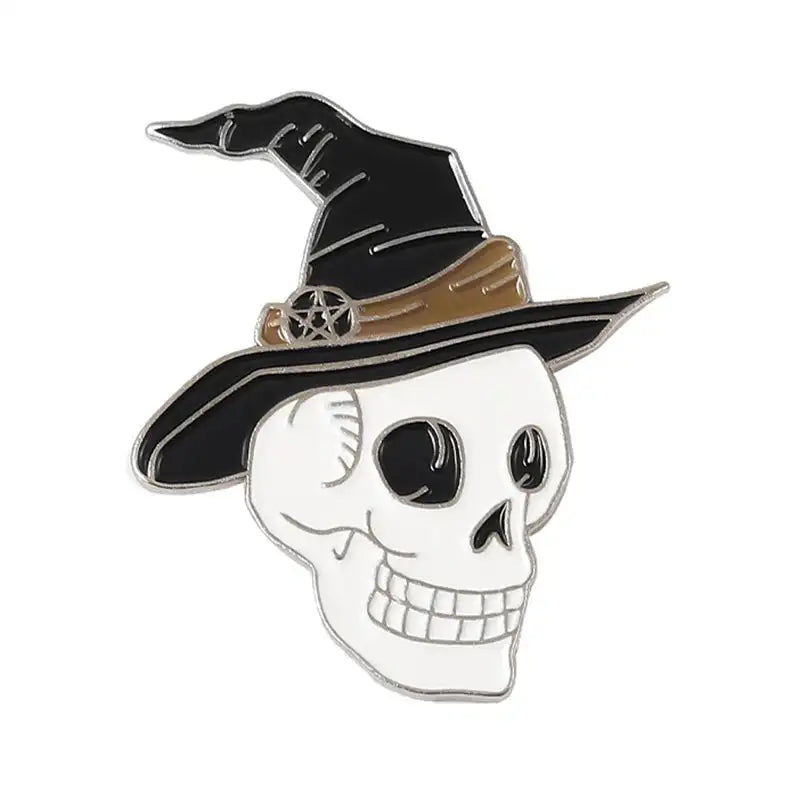 Punk Style Brooch Skull Rose Heart Brooch Halloween Cat Head Compass Wizard Hat Black Cat Alloy Brooches Enamel Badge Lapel Pins