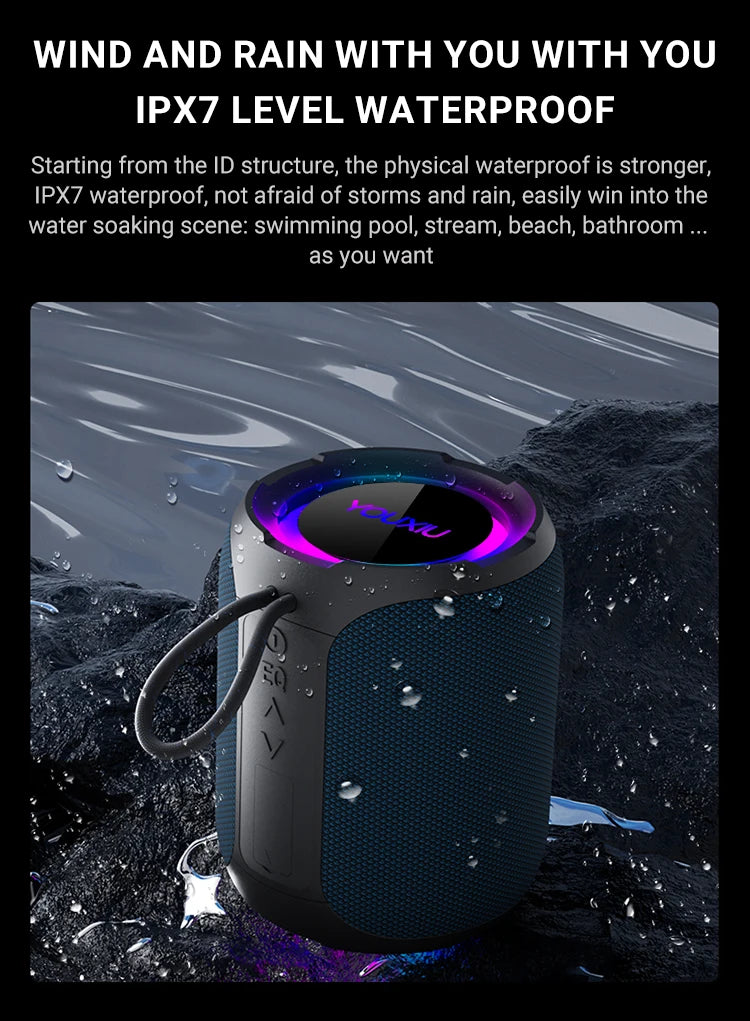 Altavoz Bluetooth portátil, subwoofer estéreo de 360 grados, resistente al agua IPX7, con iluminación, compatible con TF, TWS, inalámbrico, 40 W, para exteriores.