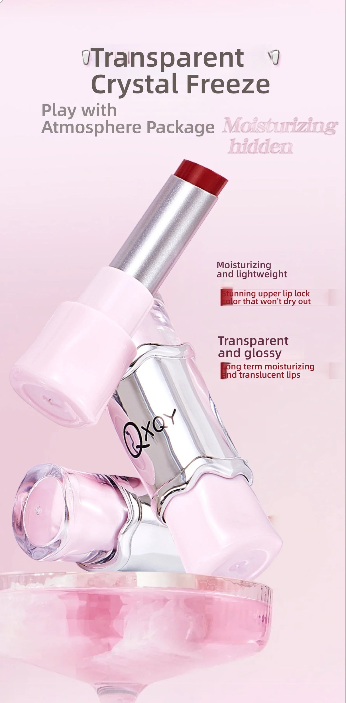 QXQY GLOSSY JELLY LIPSTICK - Brillant à lèvres effet miroir, hydratant et longue tenue, brillant à lèvres nude pour des lèvres pulpeuses et éclatantes (sans maquillage)