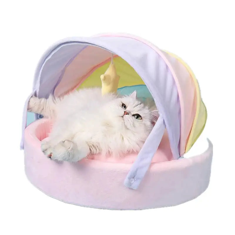 Cat House Bed Cute Cat Bed Rainbow Tent Pet Dog Sleeping Pad Winter Warm Deep Sleep Cat Nest Comfortable Breathable Cat House - Lootquake