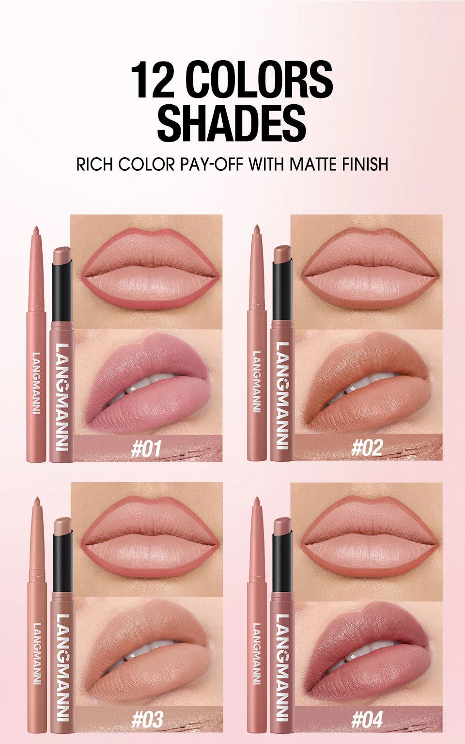 Ensemble de rouge à lèvres et crayon à lèvres imperméable intégré, sans bavure, sans décoloration, sans tasse, durable, facile à créer un maquillage parfait !