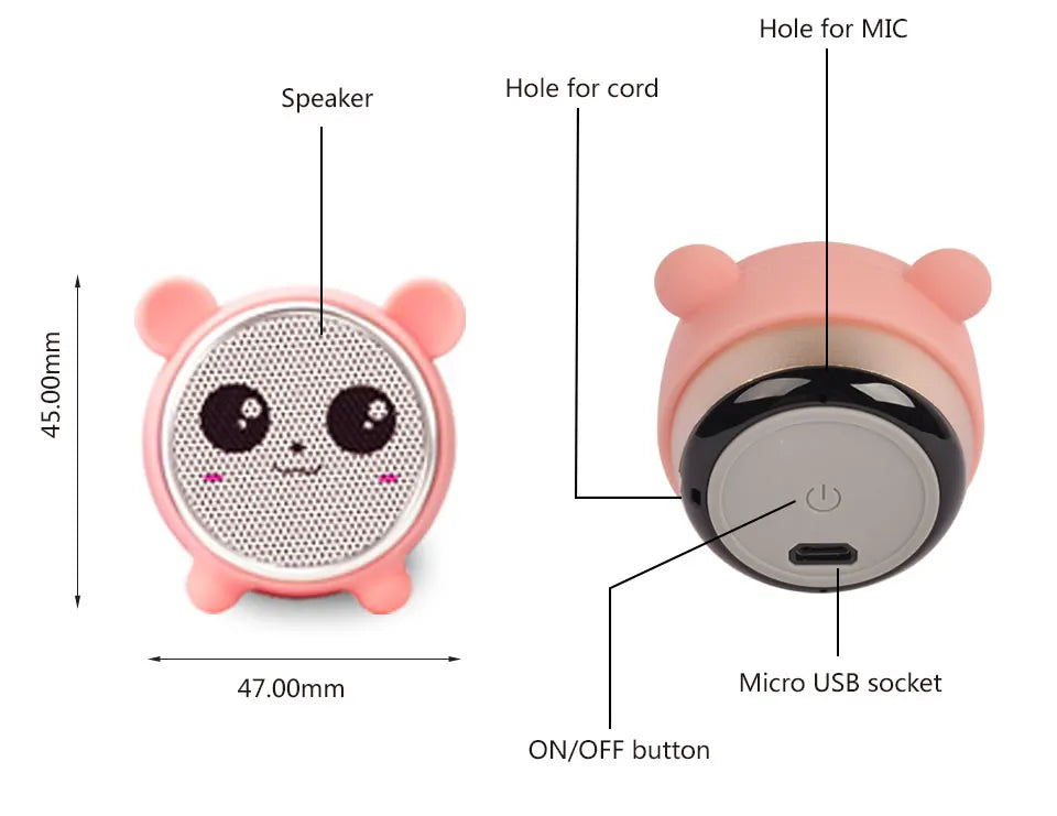 Enceinte Bluetooth sans fil pour animaux, mini haut-parleurs Hi-Fi, son TWS, pour l'extérieur ou le bureau, maison, bébé panda