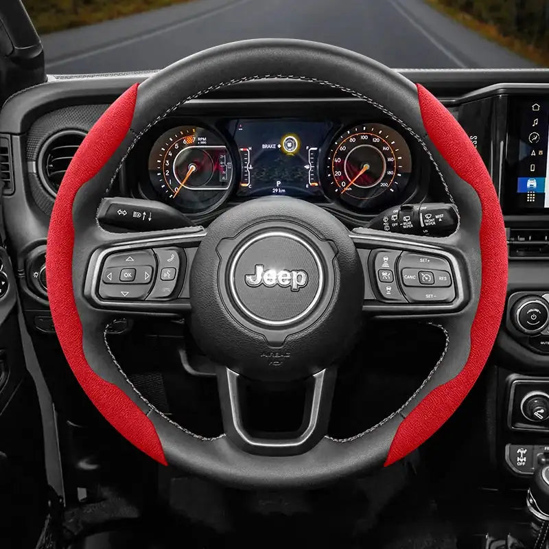 Funda de volante de gamuza a presión para Jeep Renegade Compass Wrangler JK JL Grand Cherokee WK2, accesorios WJ Portachiavi