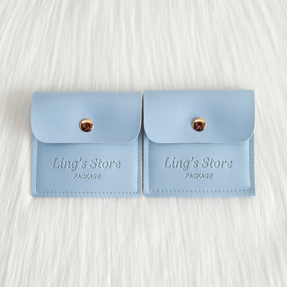 50/100Pcs Custom Logo 8x8cm PU Leather Jewelry Snap Bag Gold Button Pouches Ring Earring Necklace Wedding Favors Gift Organizer - Lootquake