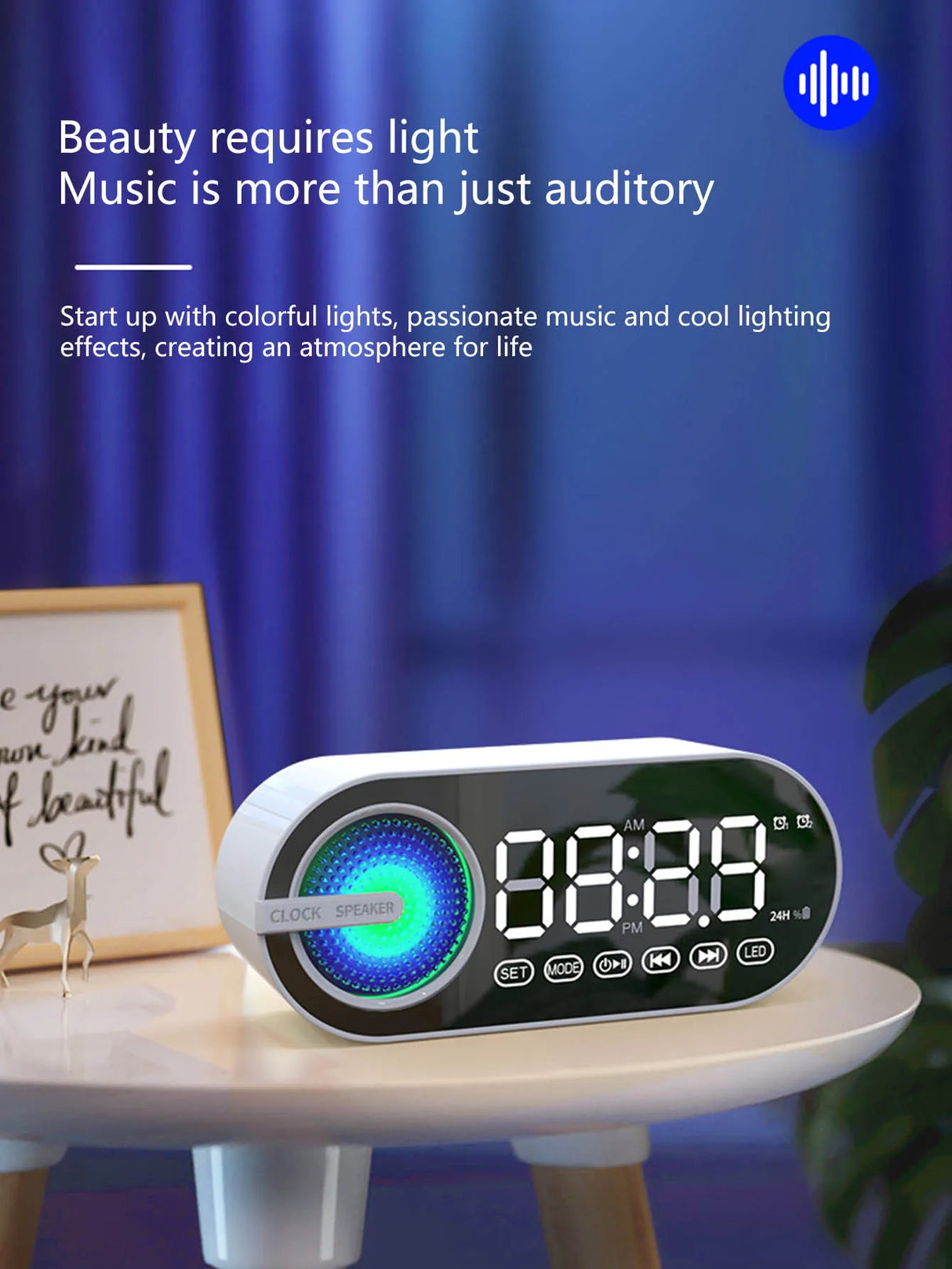 Haut-parleur Bluetooth sans fil, mini design avec de multiples fonctions comme une horloge, le caisson de basses version extérieure est puissant