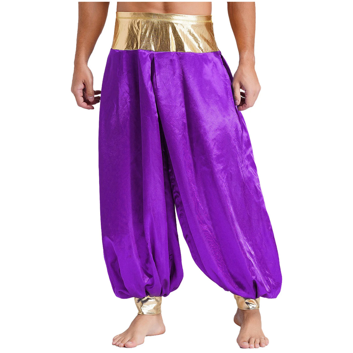 Halloween Men Arabian Indian Prince Cosplay Costume Stain Shiny Harem Trousers Arab Costume Carnival Dress Up Lantern Long Pants