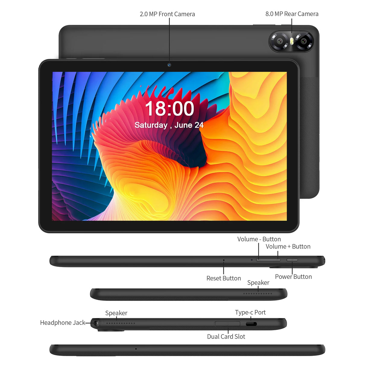 Tablette PRITOM 10 pouces Android 13, 8 (4 + 4) Go + 64 Go extensible 1 To, Wi-Fi 6, haut-parleurs et appareil photo double boîtier, BT 5.0, avec stylet mécanique C