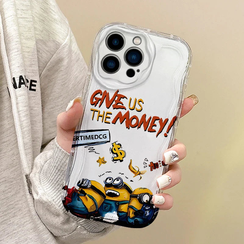 Bonita funda para teléfono con dibujos de Minions y olas