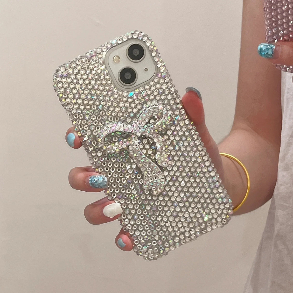Funda de teléfono de lujo con lazo de diamantes brillante y bonita