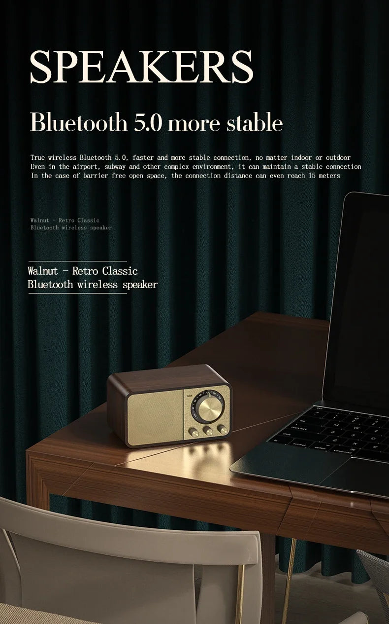 Altavoz Bluetooth nostálgico con sonido Bluetooth, altavoz clásico retro, radio retro, subwoofer portátil inalámbrico Bluetooth 5.0 de madera