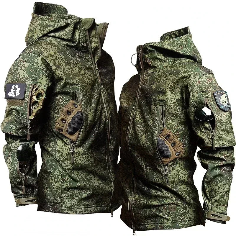 Camo Winter Tactical Sets Men Shark Skin Soft Shell Hooded Jacket+Multi-pocket Straight Cargo Pant 2Pcs Suits Waterproof Set - Lootquake
