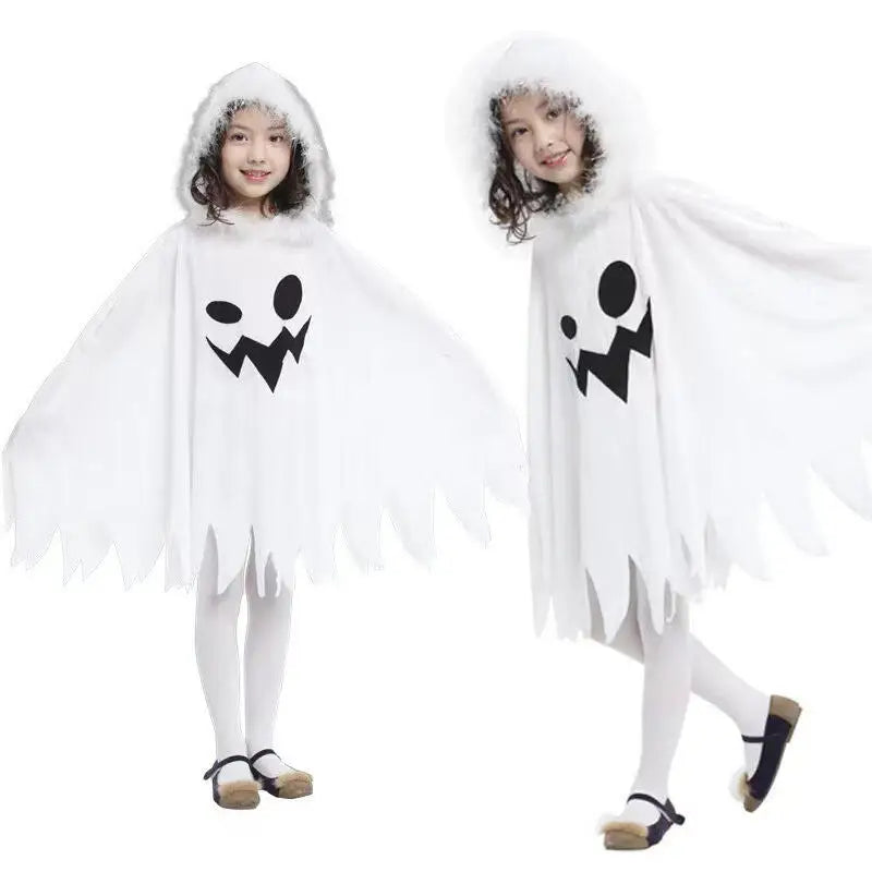 Halloween Cloak Toddler Kids Girls Boys Ghost Hooded Cosplay Costumes White Poncho Cape Christmas Dress Up