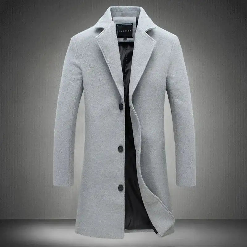 2024 Spring Autumn New Long Cotton Coat New Wool Blend Pure Color Casual Business Fashion Men's Clothing Slim Windbreaker Jacket - Lootquake