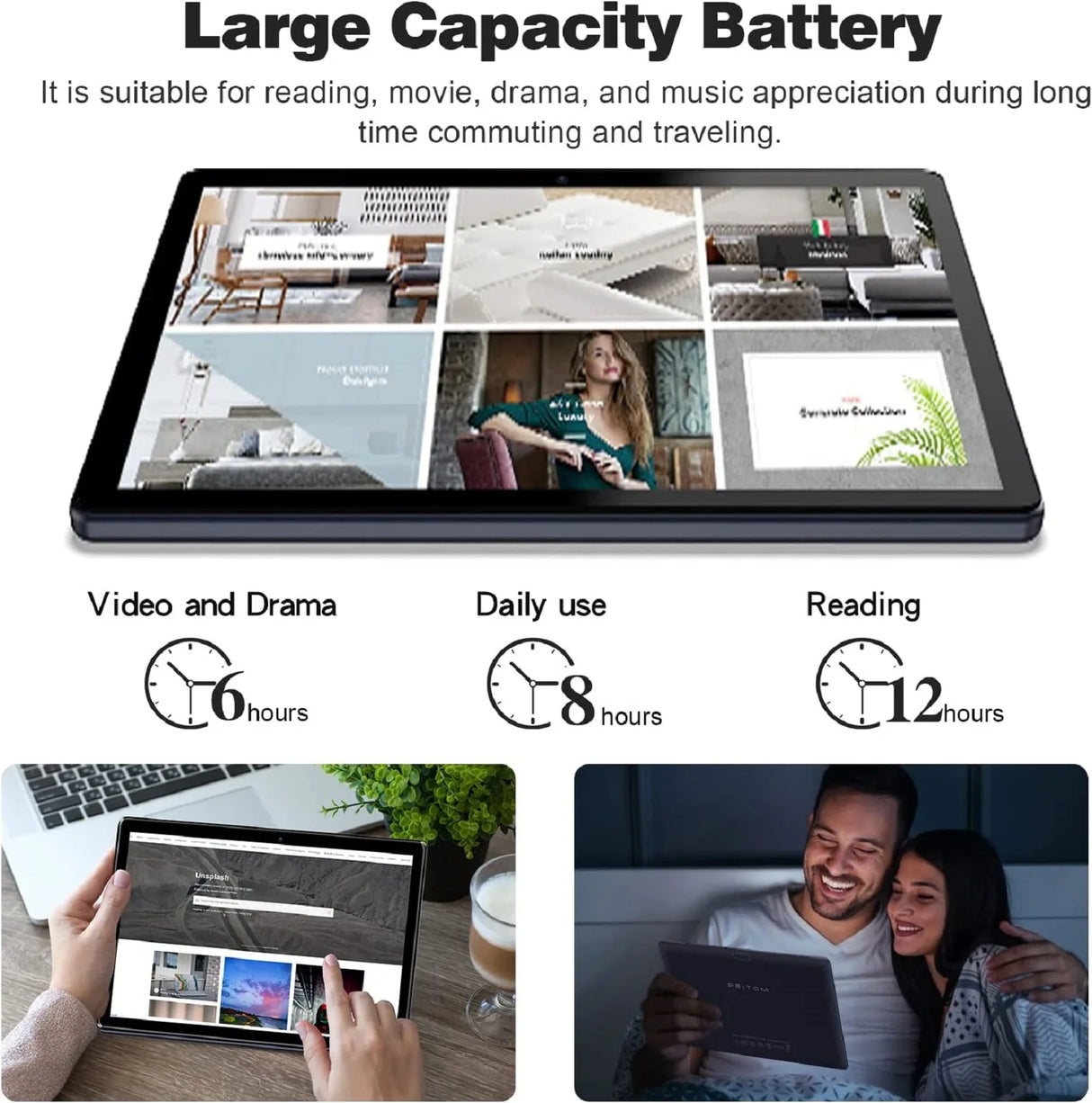 Tableta PRITOM Android 10 de 10,1 pulgadas, 2 GB de RAM, 64 GB de ROM, procesador de cuatro núcleos, pantalla IPS HD, cámara trasera de 8,0 MP, WiFi