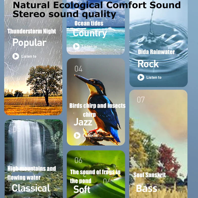 Enceinte sans fil à conduction osseuse Bluetooth 5.2, réduction du bruit sous l'oreiller, lecteur de musique stéréo avec lampe de poche, sommeil