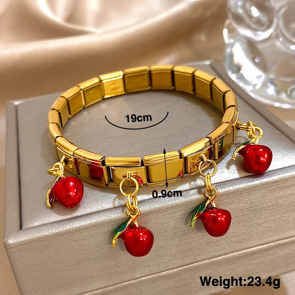 Greatera Cherry Pendant Pattern Bangle For Women Trendy 9mm Wide Design Bracelet Tide Delicacy Creative Euro-american Jewelry - Lootquake