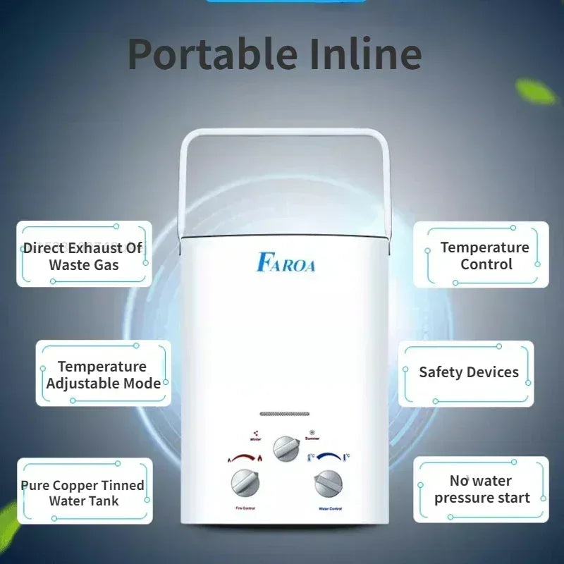 Calentador de agua instantáneo sin tanque de gas propano LPG de 6 l para acampar al aire libre, con cabezal de ducha, para auto, camión, tienda de campaña