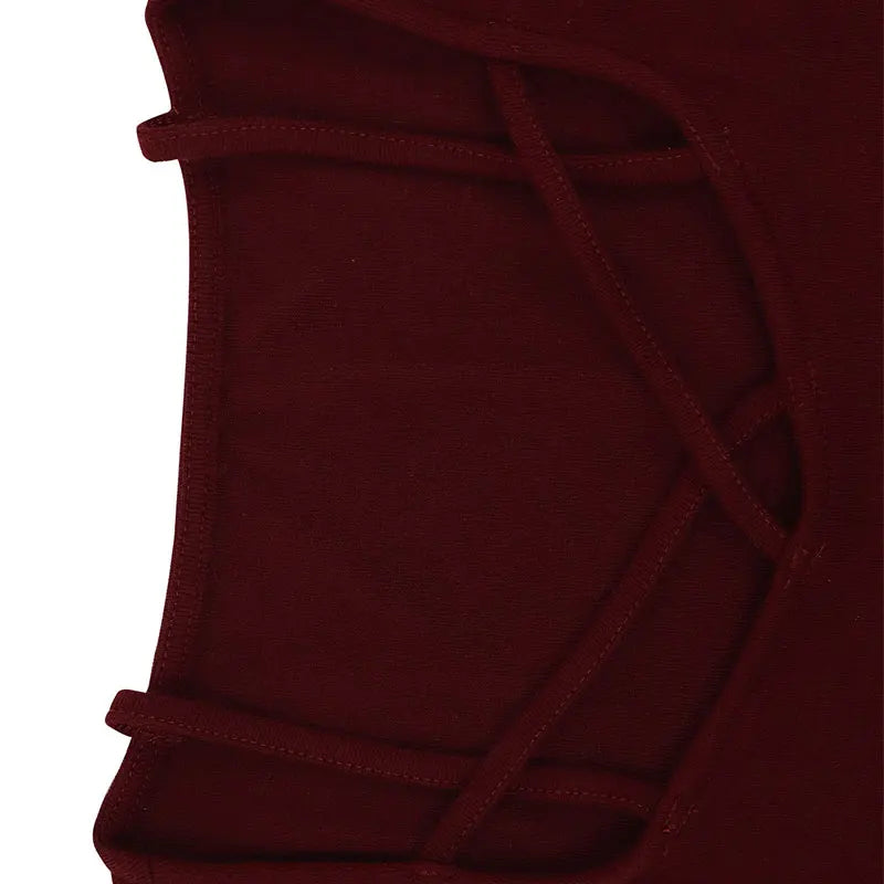 Women Sexy Wine Red T-shirt Sexy Hollow Out Low Chest Top New Streetwear Fashion Long Sleeves Casual Slim Lady Knitted Tees Top - Lootquake
