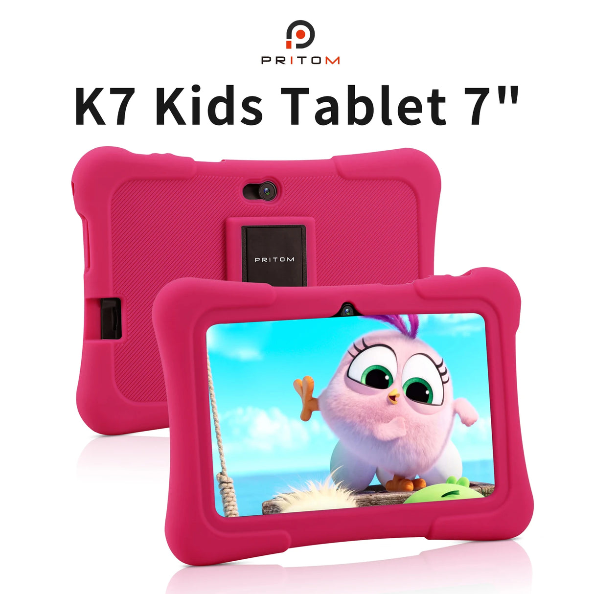 Tablette enfant PRITOM 7 pouces, Android 10, 4 cœurs, 32 Go, Wi-Fi, Bluetooth, logiciel éducatif installé
