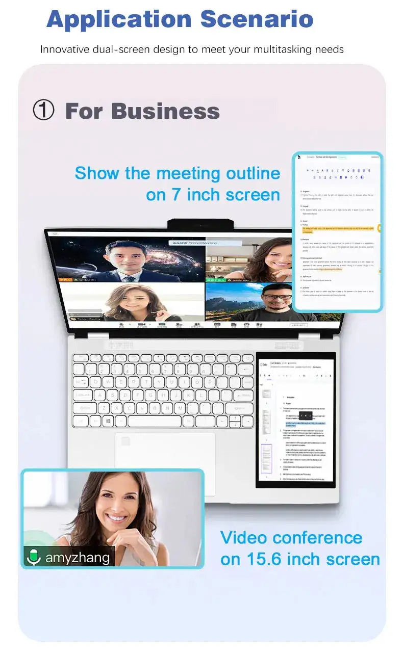 CRELNADER Dual Screen Laptop 7 Inch Touch Screen Metal Case RGB Backlit Fingerprint Unlock Window 11 Ultrathin Laptops Notebook - Lootquake