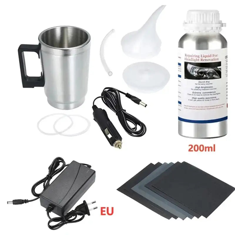 Car Headlight Lens Restoration Kit with EU/US Plug Headlamp Restore Polishing Cleaning Tools 100ml/200ml - Lootquake