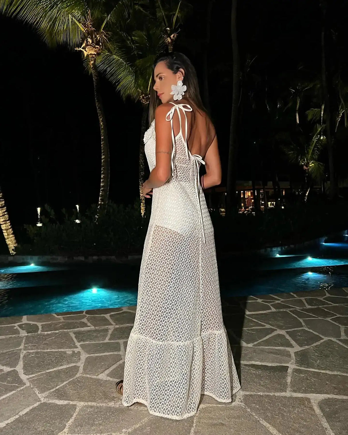 Sexy 3D Flower Long Dress Women 2024 Summer Semi-sheer Party Dresses Elegant Slim One Shoulder Maxi Vestidos Holiday Beach Robe - Lootquake