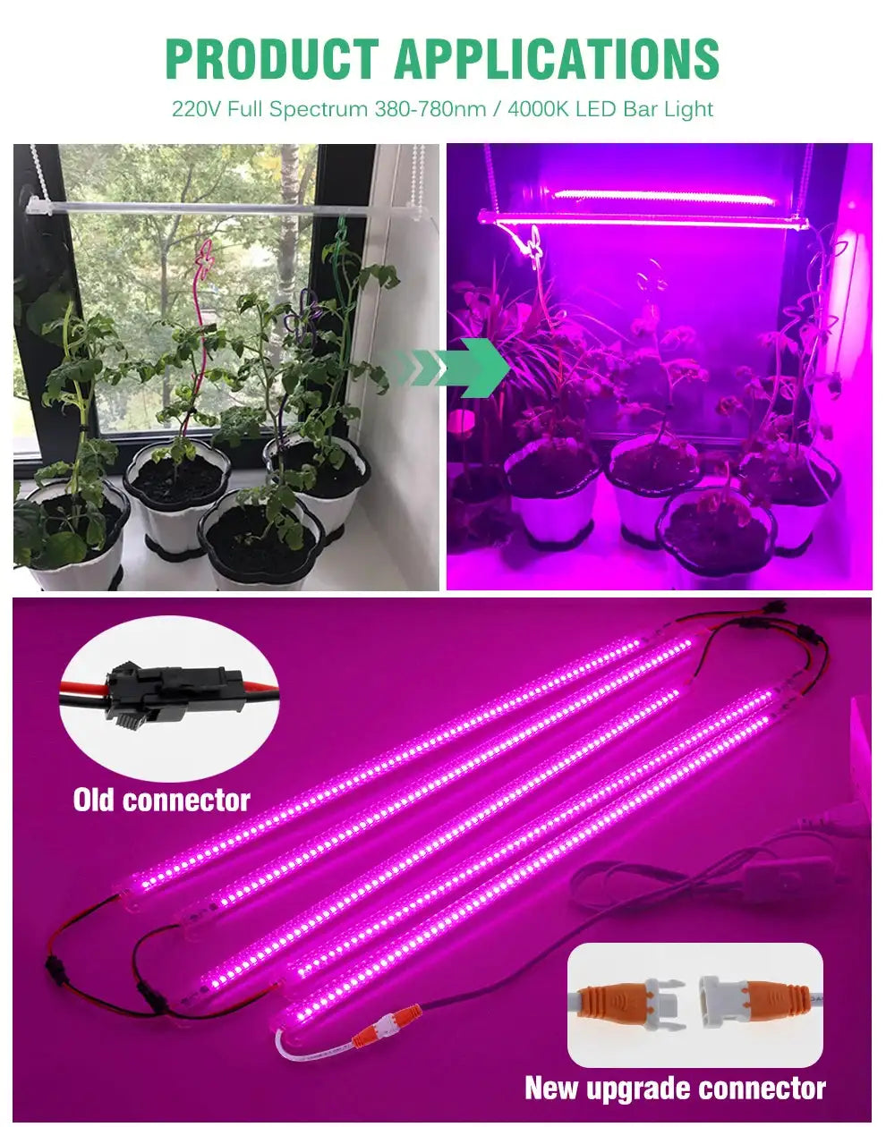 Grow Light 220V Full Spectrum LED Bar Light for Plants 50cm Phyto Lamp for Plant Veg Flowers Greenhouse Tent 4000K 380-780nm - Lootquake