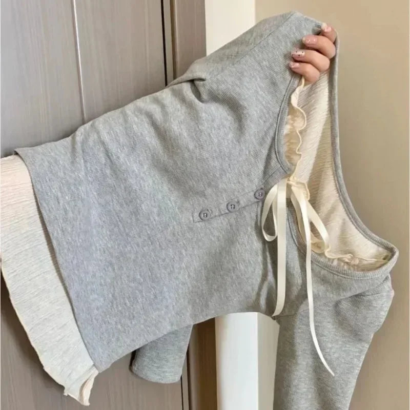 2024 Summer Kawaii Sweet Y2k Crop Tops Woman Casual Slim Long Sleeve Blouse Solid Korean Fashion Bodycon Pullover Office Lady - Lootquake