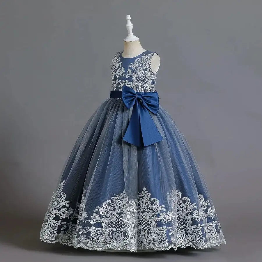 New Christmas Party Princess long dress children's dress children's gauze lace birthday party dinner ball big butterfly dress - Lootquake