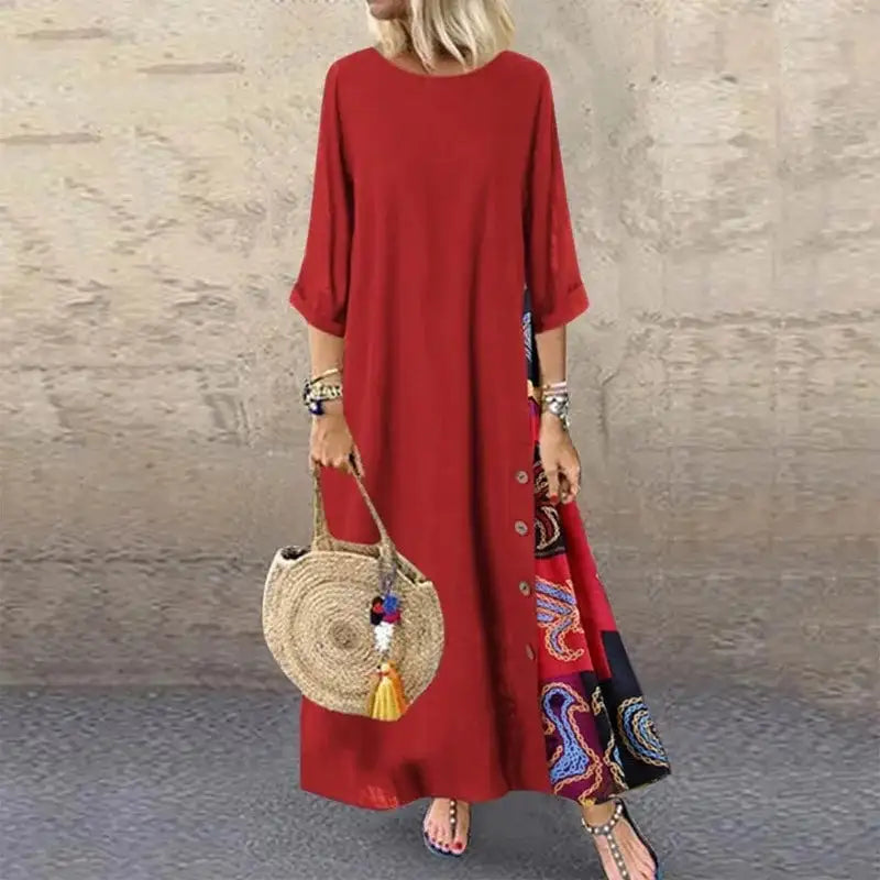Women's Fashion Casual Loose Big Swing Half Sleeve Long Dress Floral Holiday Maxi Dress Plus Size Vestidos Longos Robe - Lootquake