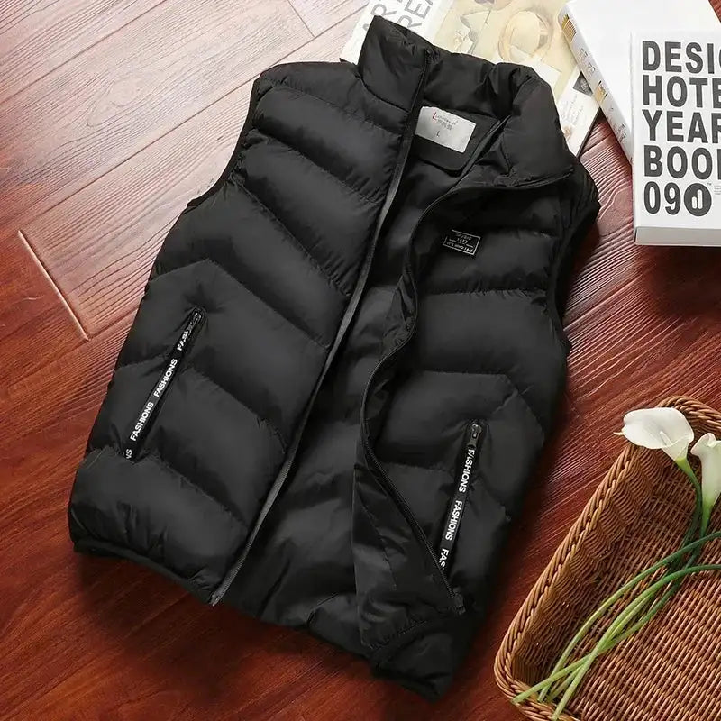 2024 New Puffer Sleeveless Coats Mens Solid Color Down Jacket Winter Warm Vest Jacket Men Waistcoat Outwear Windbreaker Clothing - Lootquake