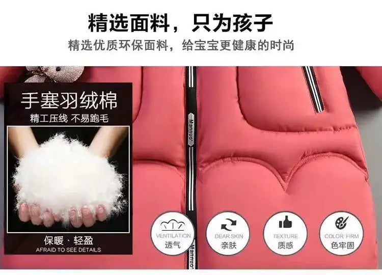 4 Color Big Size Winter Keep Warm Long Style Girls Jacket Teenage Thick Heavy Cold-proof Hooded Windbreaker Coat For Kids - Lootquake