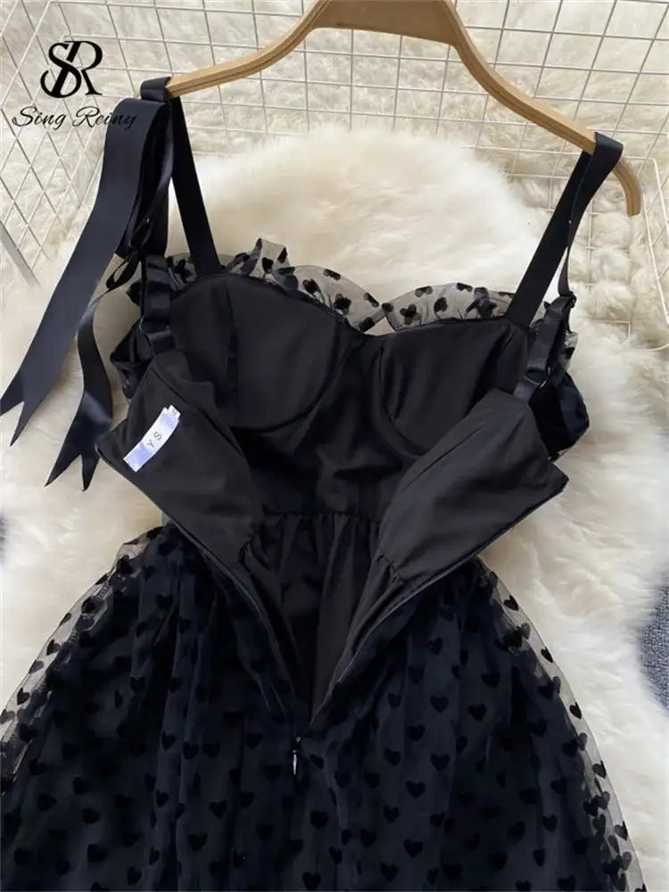 SINGREINY High Quality A Line Mesh Long Dress Spaghetti Strap Sleeveless Sheath Sundress 2023 Women Fashion Dot Print Maxi Dress - Lootquake