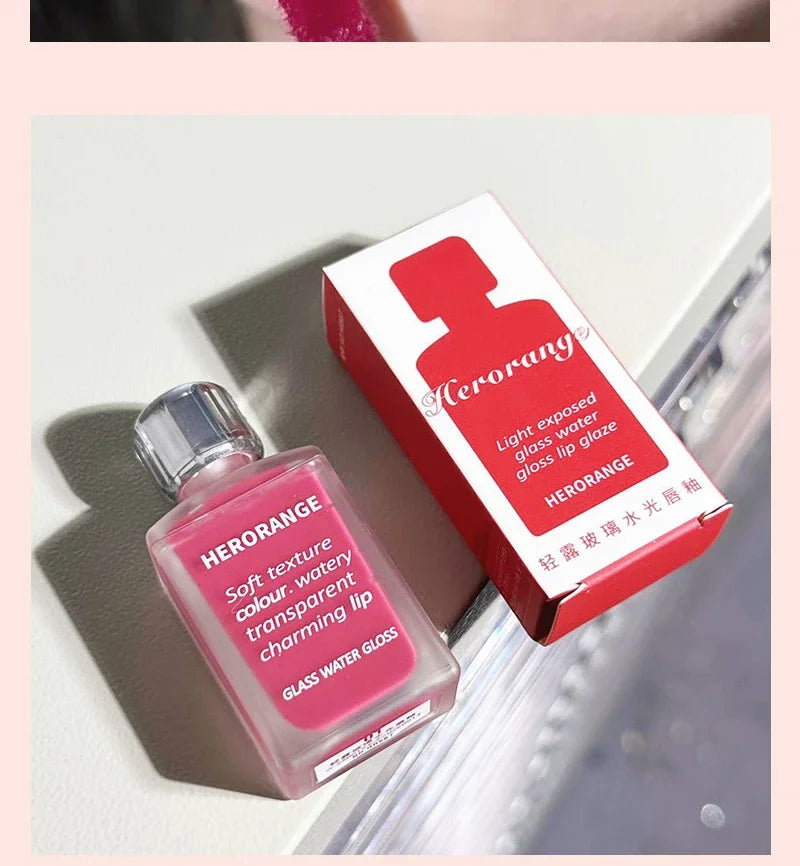 HERORANGE Brillo de labios ligero, brillo de labios, no se pega fácilmente, duradero, lápiz labial hidratante de agua, maquillaje líquido coreano