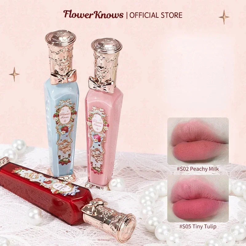 Flower Knows Strawberry Rococo Series Cloud Lip Cream Gloss à lèvres longue tenue Velvet Lip Tint Rouge à lèvres pour femmes Cosmétique