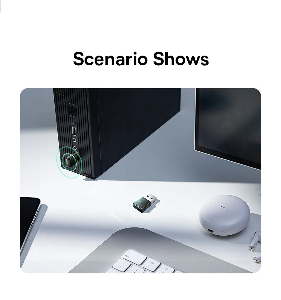 Adaptador USB Bluetooth Baseus, adaptador Bluetooth 5.3 para PC, portátil, altavoz inalámbrico, receptor de audio, transmisor USB.