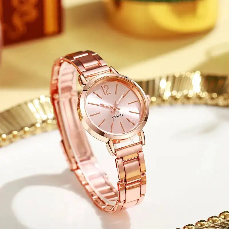 2pcs Set Watch Luxury Women Simple Dial Hollow Strap Fashion Gold Bracelet Quartz Wristwatch Student Ladies Watches Reloj Mujer - Lootquake