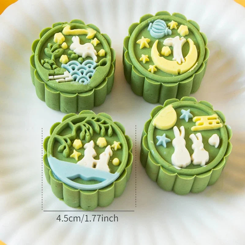 4Pcs/Set Easter Mooncake Mold Bunny Shape DIY Hand Pressure Pastry Mold Mid Autumn Festival Fondant Cake Mould Decoration Tool - Lootquake