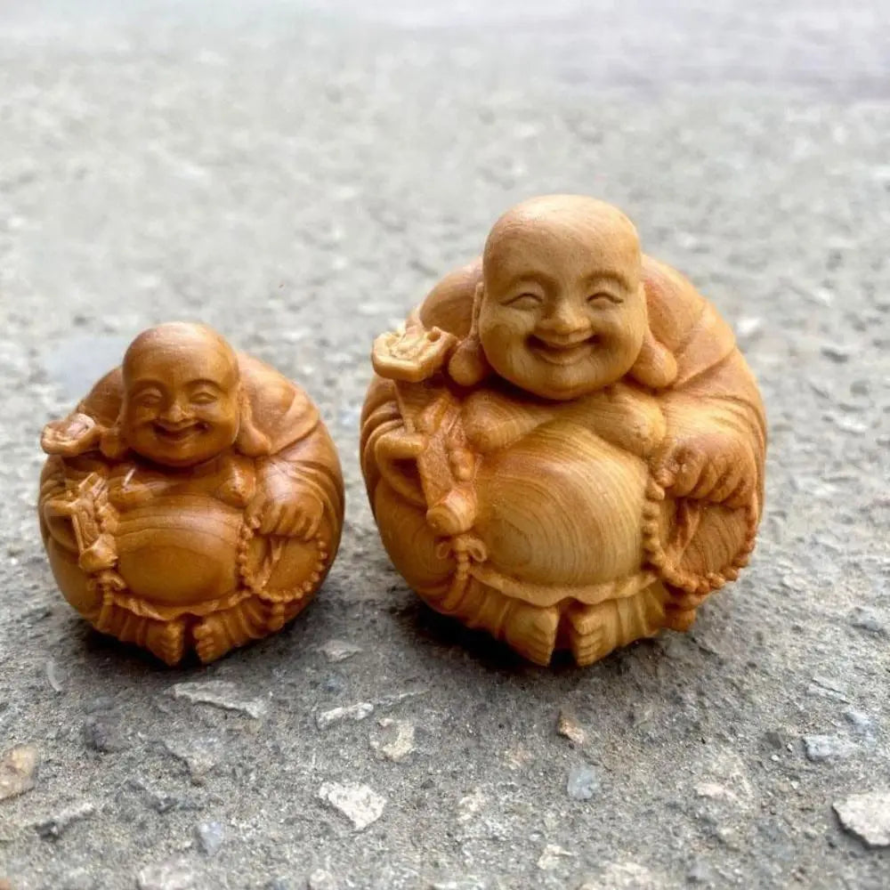 Home Decor Woodcarving Laughing Buddha Maitreya Sculpture Miniature Wooden Buddha Statue Craft Mini Handmade Statue Table Top