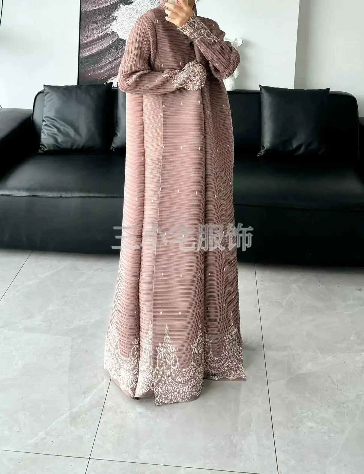 Autumn and Winter New Abaya Fashion Lapel Pleated Long Sleeved Cardigan Windbreaker Jacket Saudi Abayas for Women - Lootquake