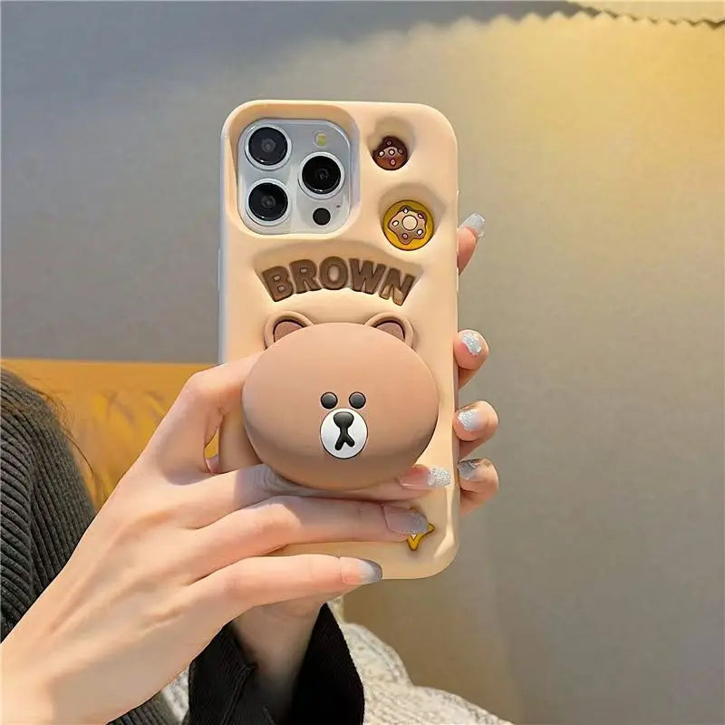 Cute 3D Cartoon Brown Bear Phone Case