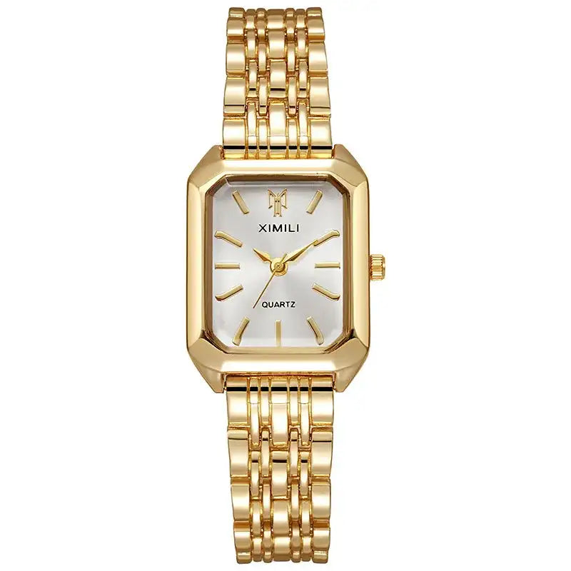 Women Watches Business Luxury Ladies Fashion Quartz Watch Simple Scale Square Quality Gold Plated Stainless Steel Folding Clock - Lootquake