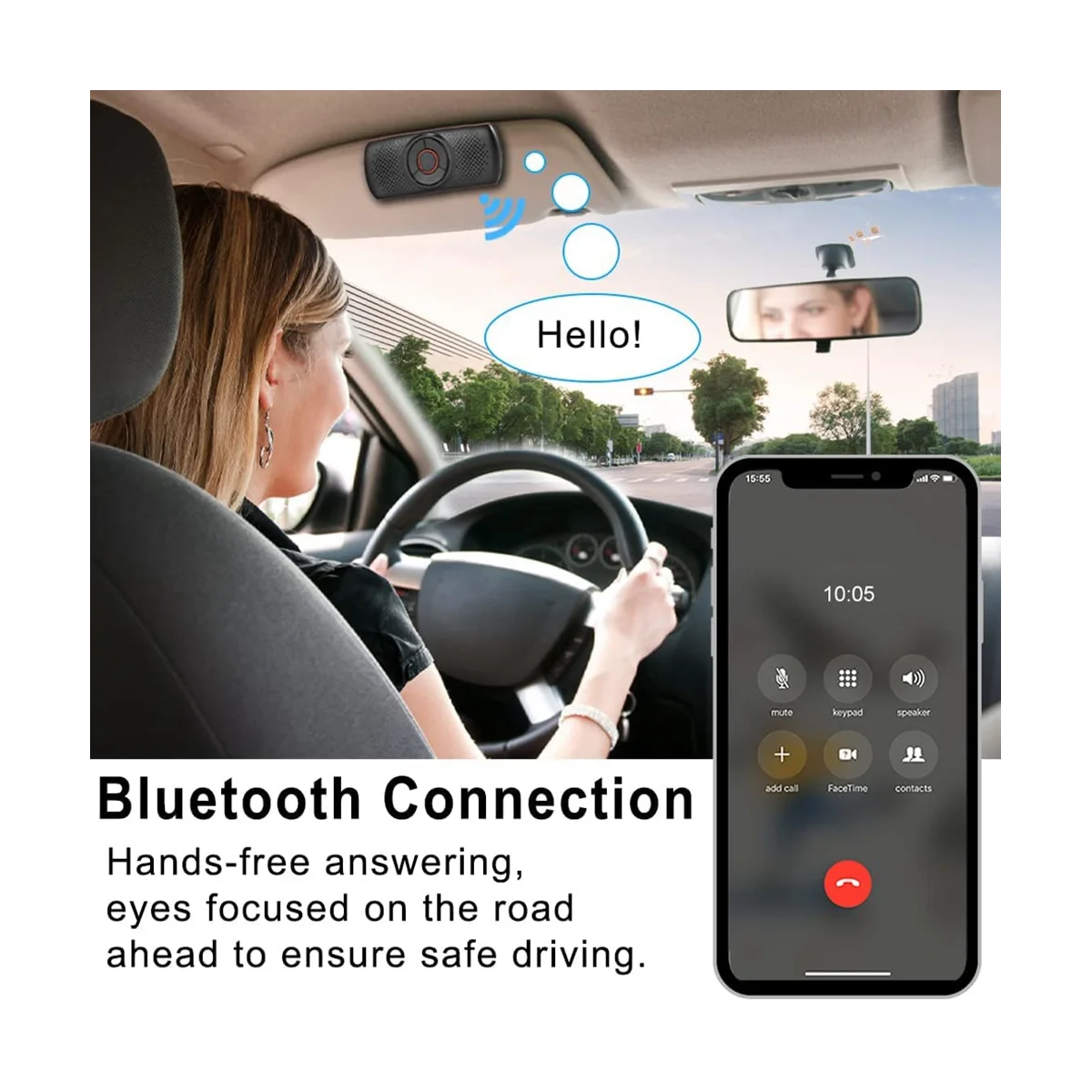 Altavoz Bluetooth para coche, manos libres, reproductor de música inalámbrico con clip para visera.