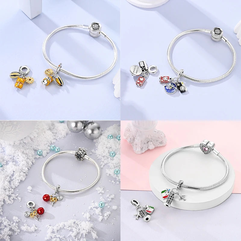 S925 Sterling Silver Princess Golf Hamster Camera Travel Three Piece Set Charms Beads 3mm DIY Fine Jewelry Making - Lootquake