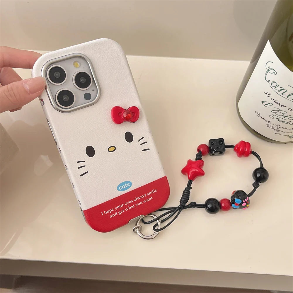 Funda para teléfono con lazo estilo coreano con protección de lentes chapada de lujo