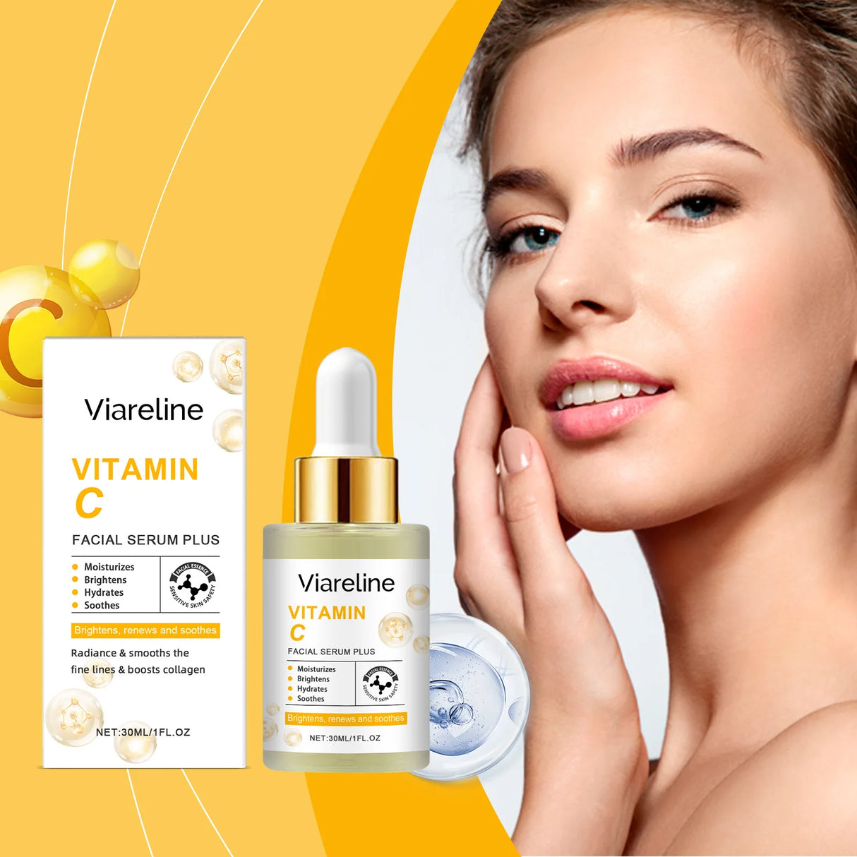 Suero facial hidratante con vitamina C: nutritivo, mejora la elasticidad de la piel y reduce las líneas de expresión. Esencia diaria para el cuidado de la piel.
