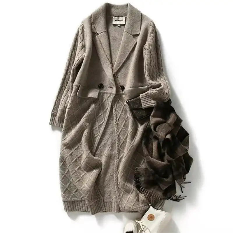 Korean French Style Cashmere Sweater Ladies Wool Windbreaker Cardigan New Autumn Winter Women Knitted Sweater Long Cardigan Coat - Lootquake