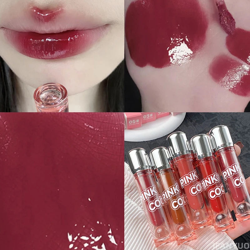 Lápiz labial líquido rojo oscuro con efecto espejo, color marrón rojizo, hidratante ligero, antiadherente, con alta pigmentación, maquillaje cosmético para labios.